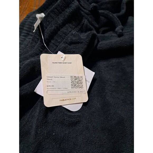 New 2X Fabletics Black Island Drawstring Terry Short Shorts High Waist Rise NWT - Picture 7 of 7